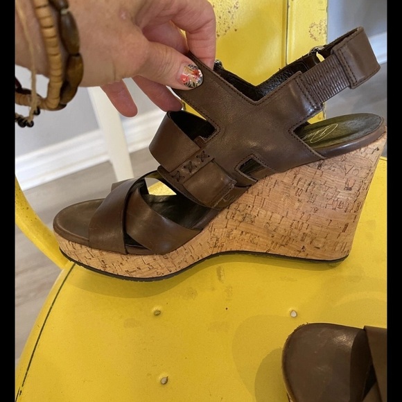 Donald J Pliner Leather Sandals Brown Sz 7 Gretal Cork Platform Wedge Boho Spain - Picture 6 of 9